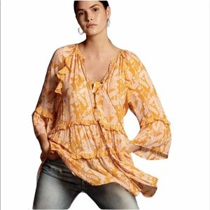 Anthropologie NWOT Mia Tirered Orange Boho peasant Ruffle Tunic shirt